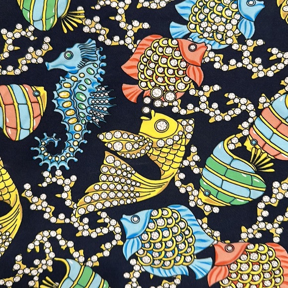 J. McLaughlin Navy Multi Bejeweled Under The Sea Fish Catalina Cloth Shirt Tee - Picture 4 of 5
